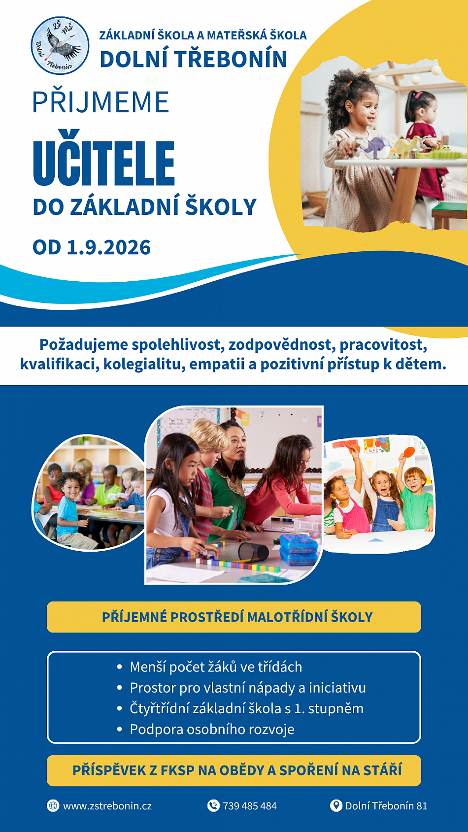 Inzerát Učitel ZŠ 1.9.2026 Inzerát Učitel ZŠ 1.9.2026