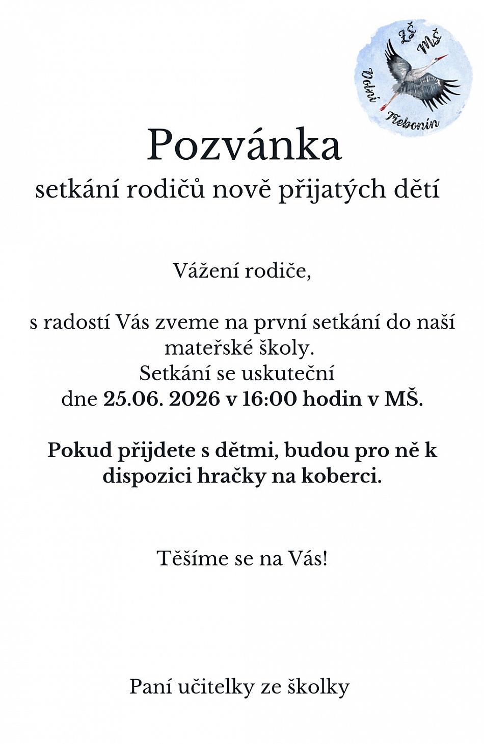 Schůzka s&nbsp;rodiči MŠ 25.6.2026